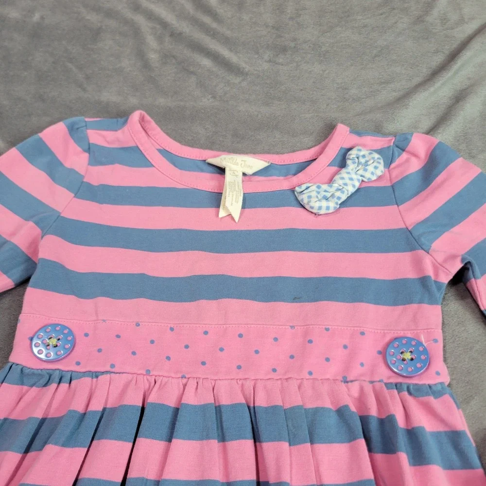 Matilda Jane Kids Pink Blue Striped Long Sleeve Ruffle Dress‎ Size 4 24032D